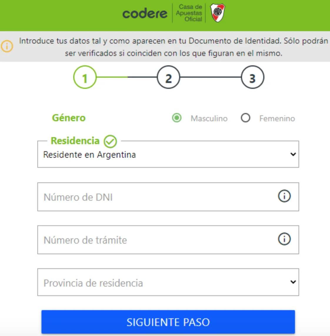Registro en Codere Casino Argentina