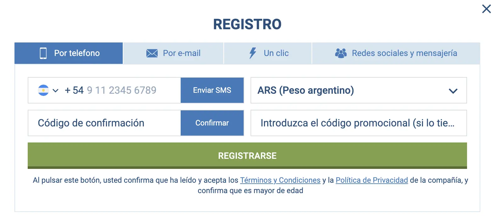 Registro 1xBet Argentina